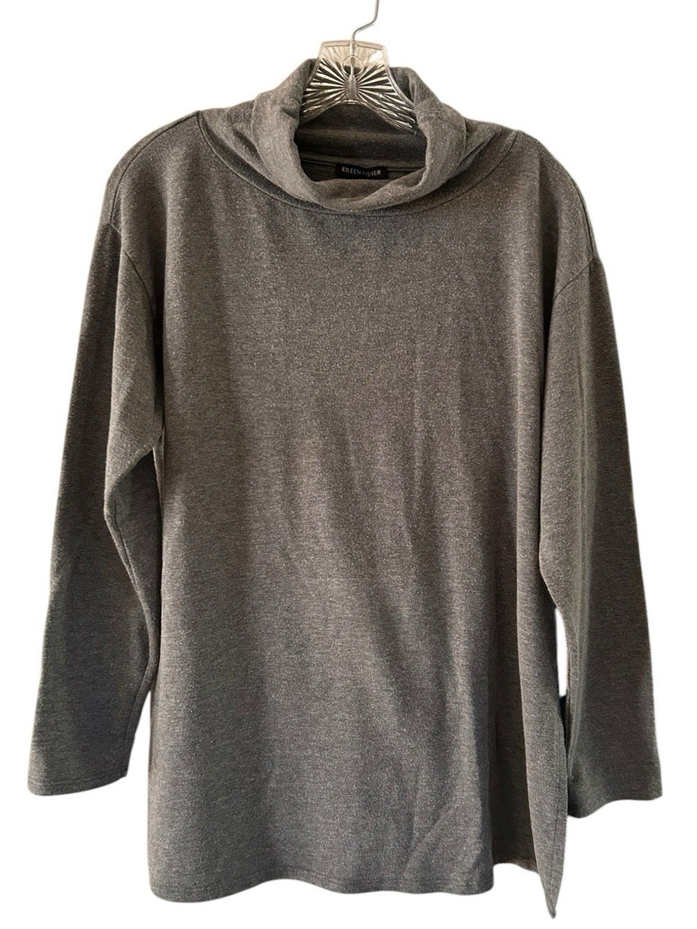 Eileen Fisher Shirt Womens XXS Oversized Gray Knit Turtle Neck Tunic Stretch USA